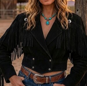 Rinzi Black Suede Western Jacket with Fringe